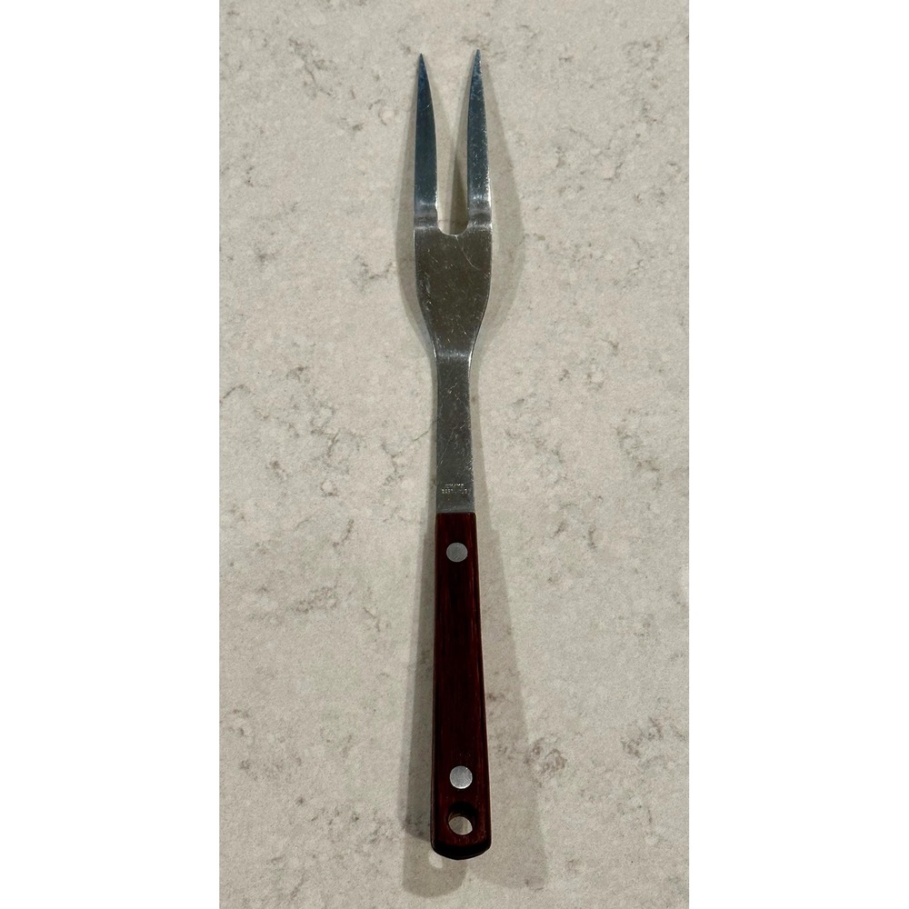 Vintage Carving Fork - Mid Century Wood Handle Meat Fork, Rustic Kitchen Tool
